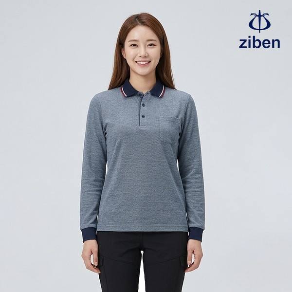 지벤 봄여름 긴팔 티셔츠 상의 작업복 ZB-T1333