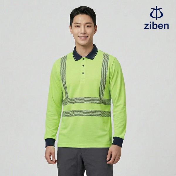 지벤 봄여름 긴팔 근무복 형광 티셔츠 상의 작업복 ZB-T2135