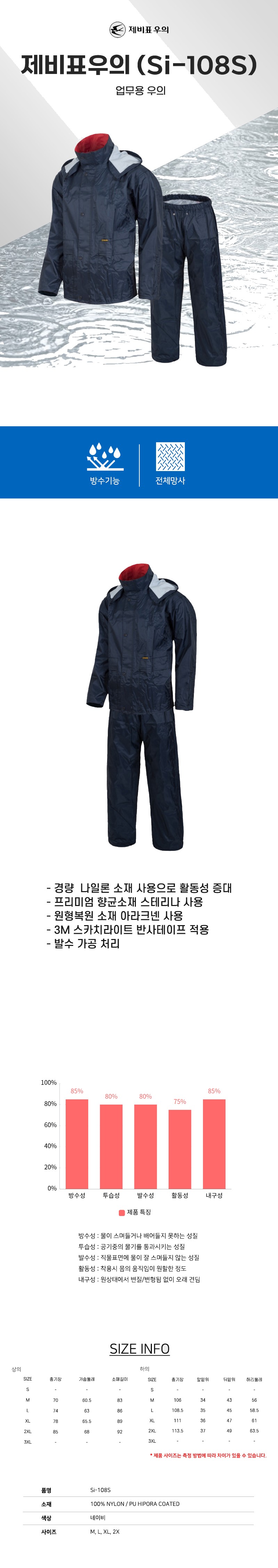 제비표우의 라이더 배달 작업복우의 상하의 SI-108S 상세 이미지