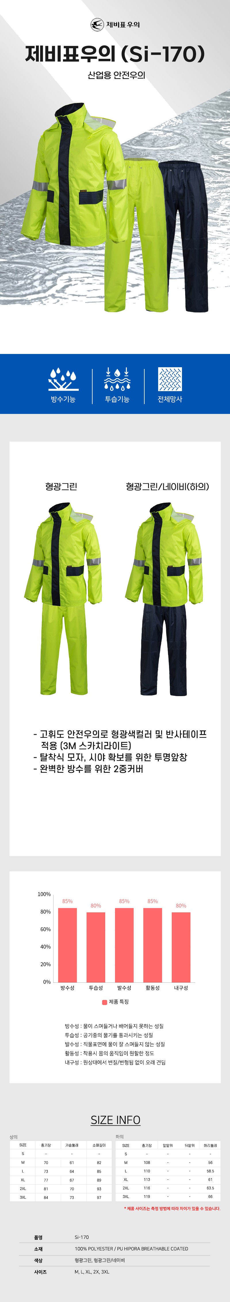 제비표우의 라이더 배달 작업복우의 상하의세트 Si-170 상세 이미지