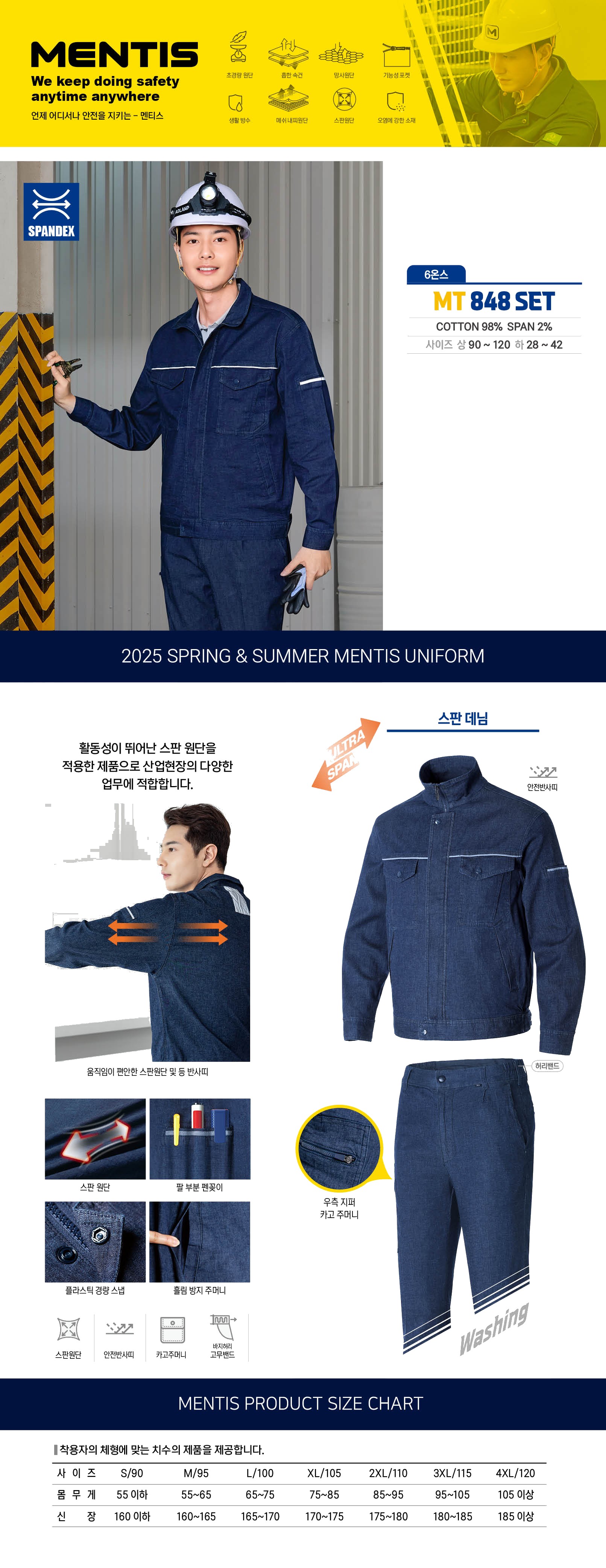 멘티스 스판 데님 작업복 상하의 세트 MT-848 상세 이미지