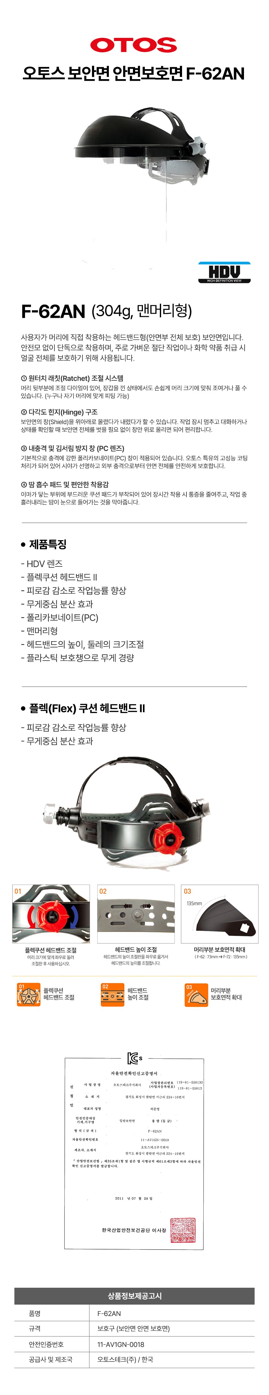 오토스 보안면 투명 안면보호구 페이스가드 얼굴보호대 F-62AN 상세 이미지
