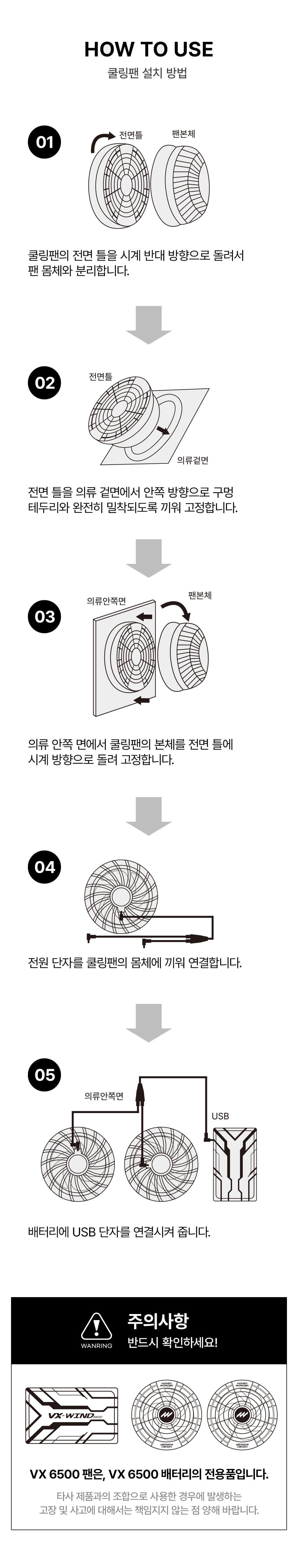 허니워커 여름 춘하용 시원한 쿨링 선풍기 조끼 VX-6500W 상세 이미지