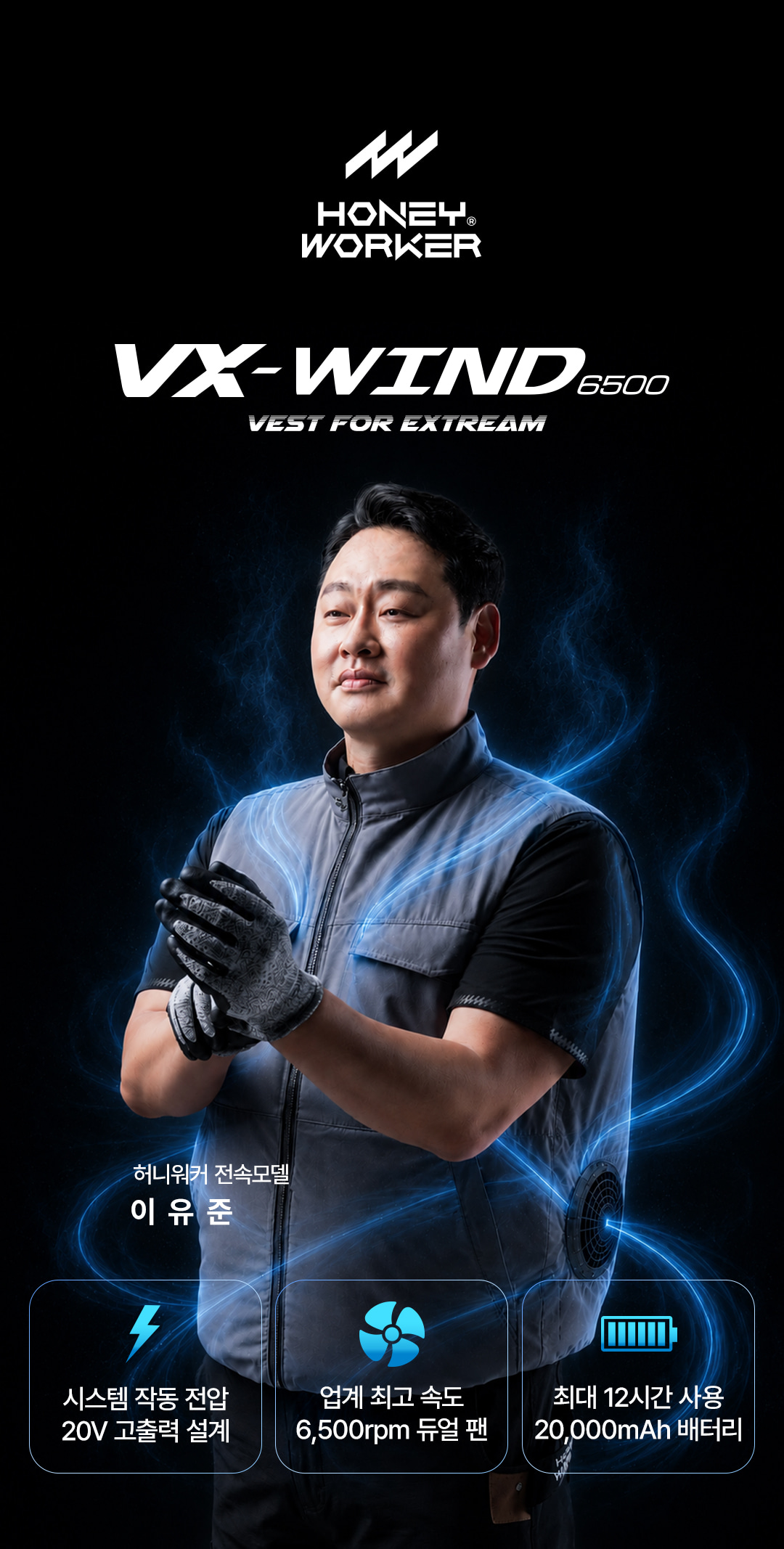 허니워커 여름 춘하용 시원한 쿨링 선풍기 조끼 VX-6500W 상세 이미지