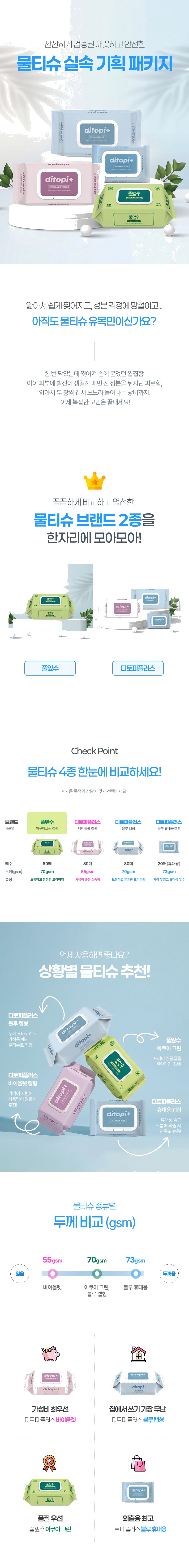 풀잎수 디토피플러스 깨끗하고 안전한 실속형 캡형 프리미엄 물티슈 상세 이미지