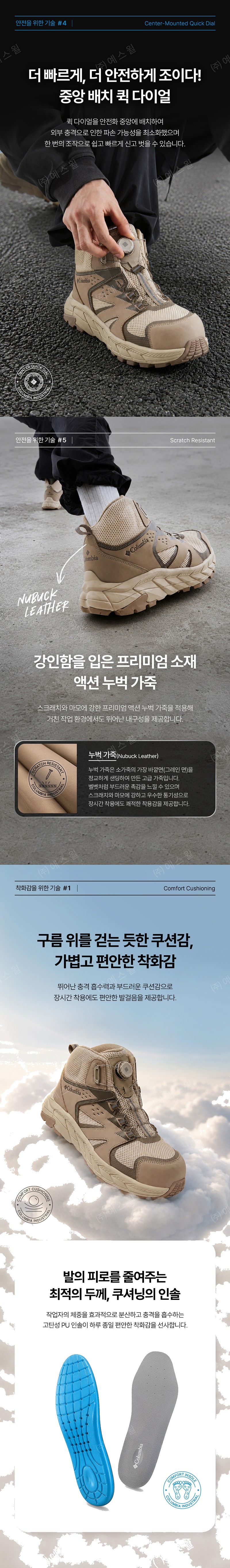 컬럼비아 다이얼 초경량 에어 메쉬 와이드 화이버글라스 토캡 안전화 CB-601 상세 이미지