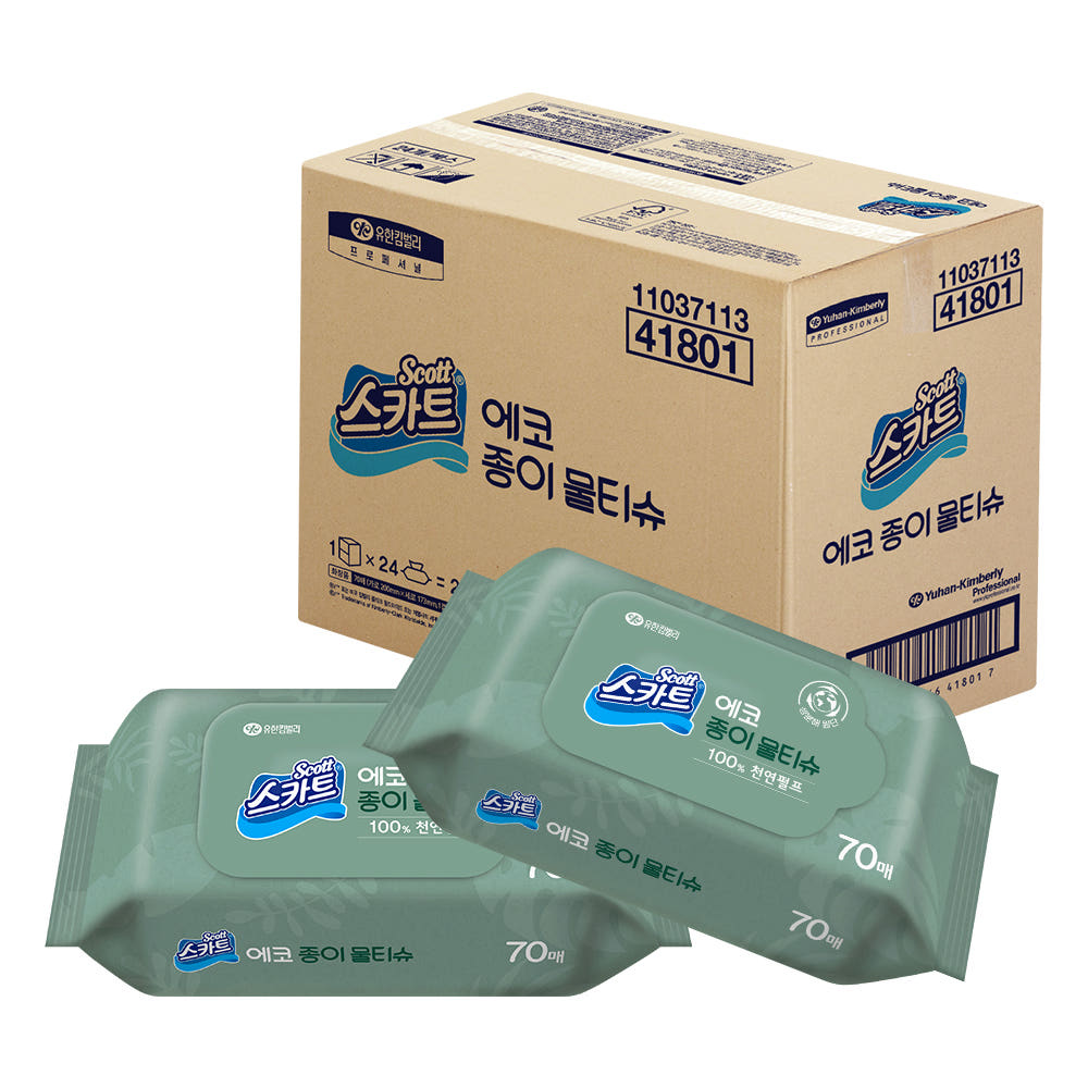스카트 에코 종이물티슈 70매 24팩 ,찍찍이[캡X] 41801