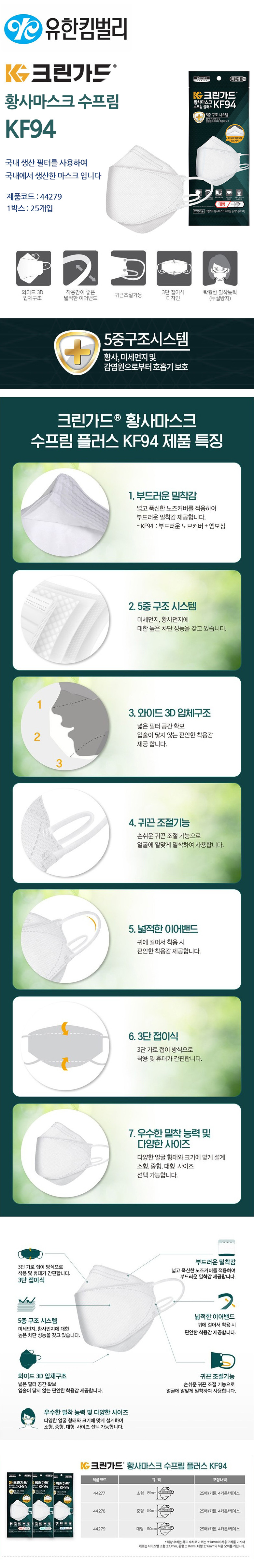 44279 크린가드 황사마스크 수프림플러스 KF94 대형 구)4427963 상세 이미지