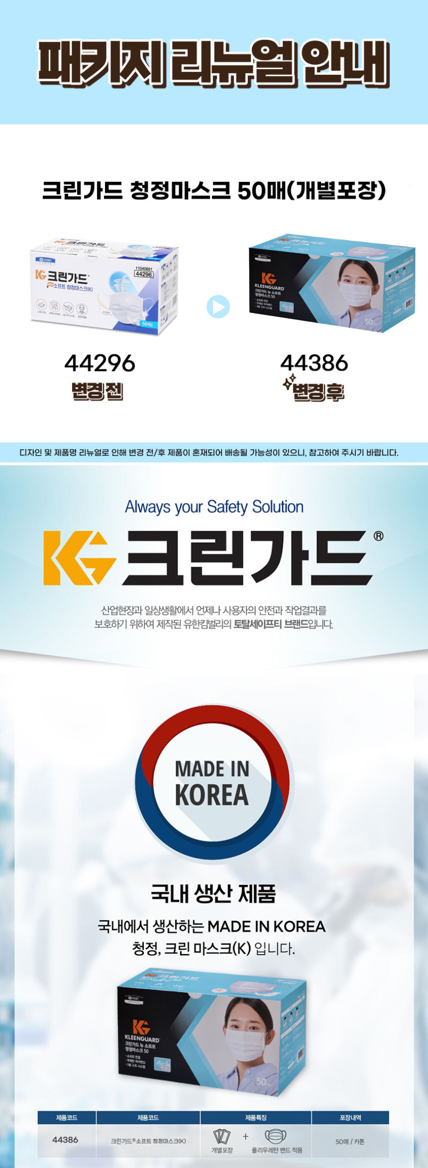 크린가드 뉴 소프트 청정마스크(K), 개별포장, 44386 상세 이미지